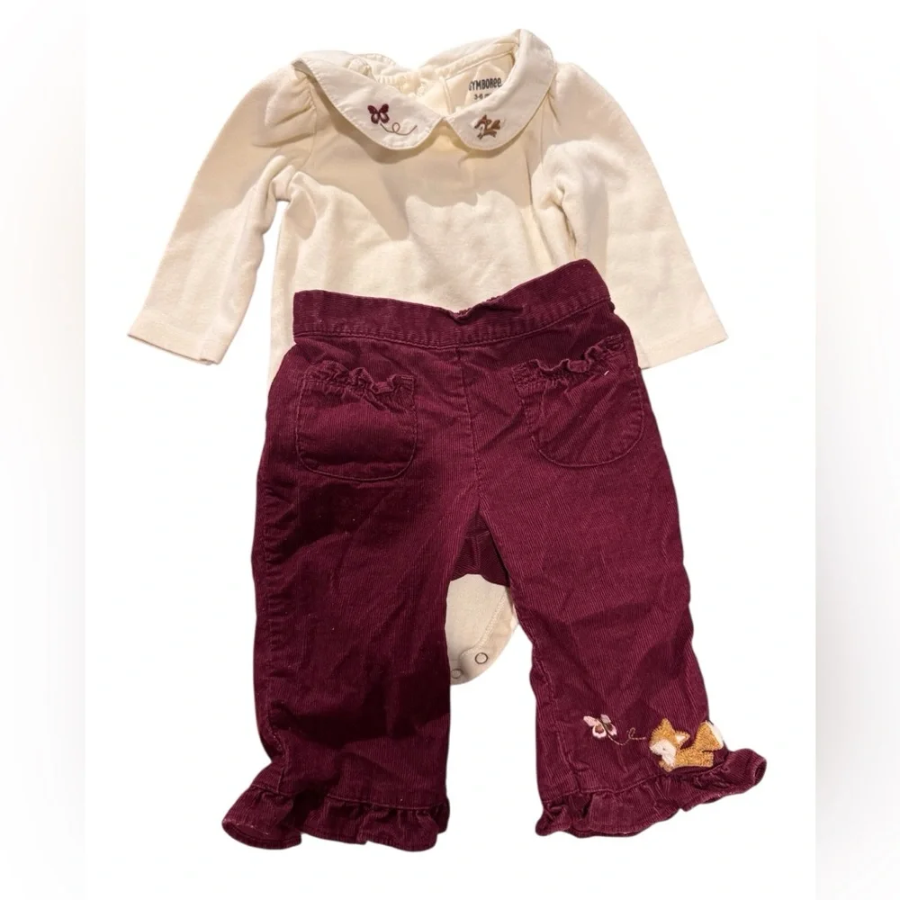 Vintage Gymboree Cream Baby Outfit with‎ Fox Embroidery 3-6 months